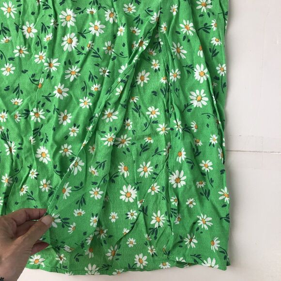 stradivarius Womens Halter Dress Slit Ruched Green Daisy Print  Size 12 NWT - Picture 11 of 16